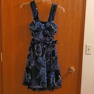 Black, Blue & Purple Floral Dress, Size XS